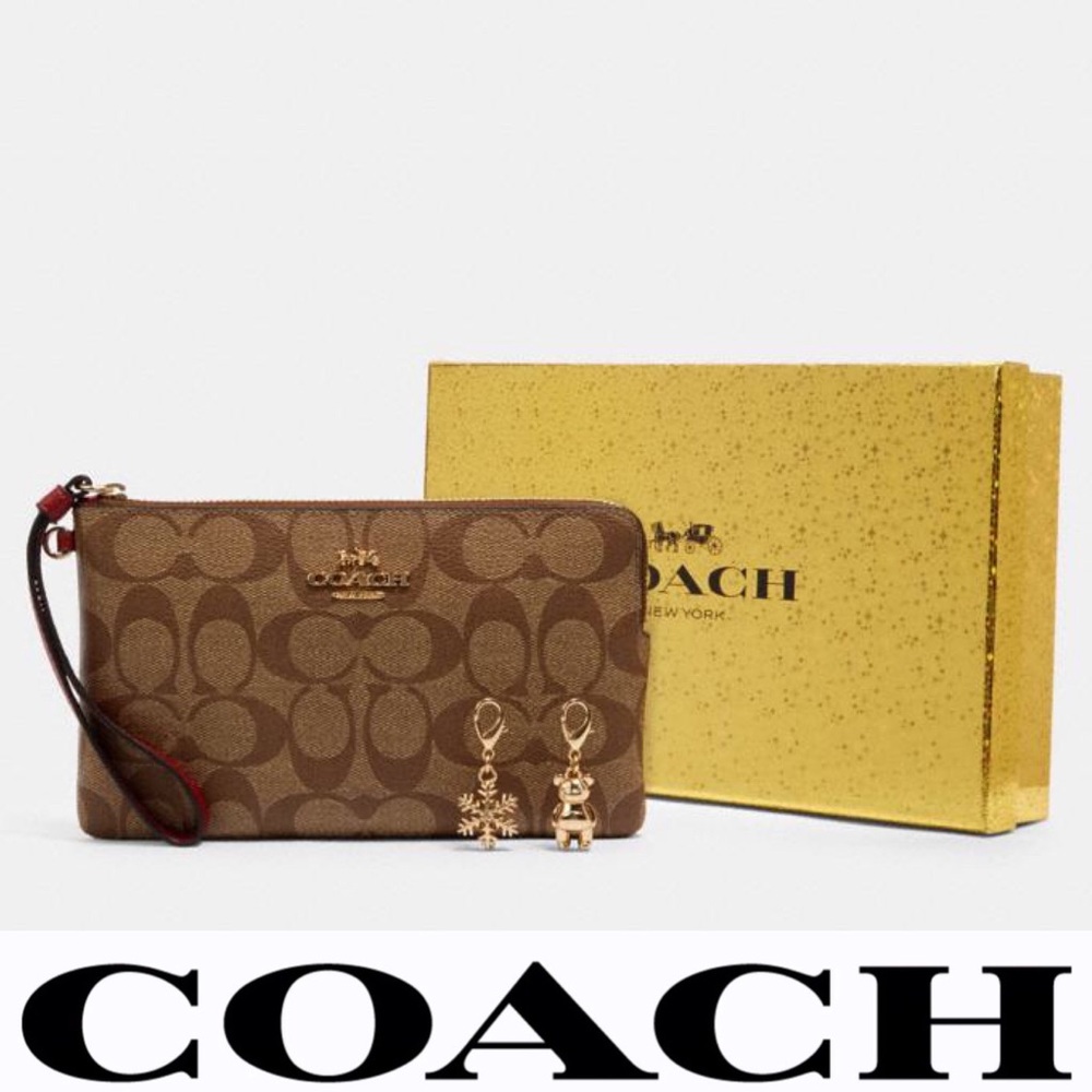 Coach Boxed Large Corner Zip Wristlet In Signature